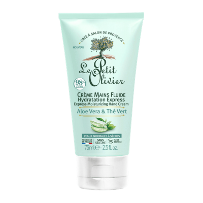 Crème Mains Fluide Hydratation Express Aloe Vera & Thé Vert , Peaux Normales à Sèches , 75ml