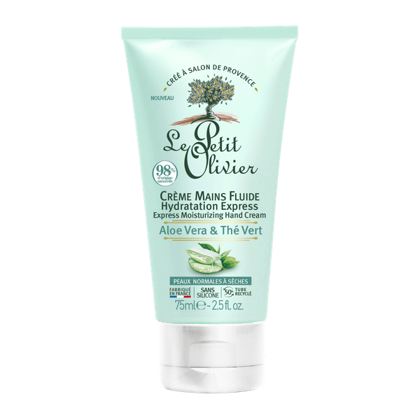 Crème Mains Fluide Hydratation Express Aloe Vera & Thé Vert , Peaux Normales à Sèches , 75ml