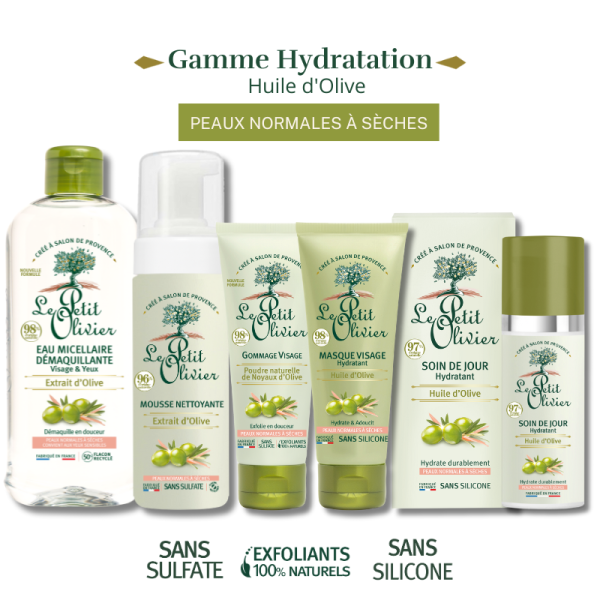 GAMME HYDRATATION À BASE D'HUILE D'OLIVE, PEAUX NORMALES À SÈCHES