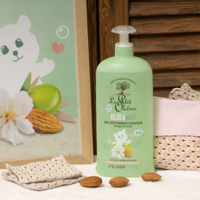 Eau Nettoyante Douceur Visage et Corps Bébé Bio Amande Douce & Olive, Visage & Corps, 750ml