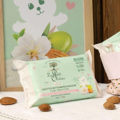 Lingettes Bébé Nettoyantes Douceur Amande Douce & Olive, Visage, Siège & Corps, 56 lingettes