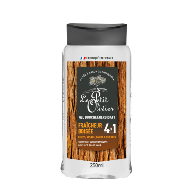 Gel Douche Energisant, Fraicheur Boisée, 4 en 1, Corps, Visage, Barbe & Cheveux 250ml