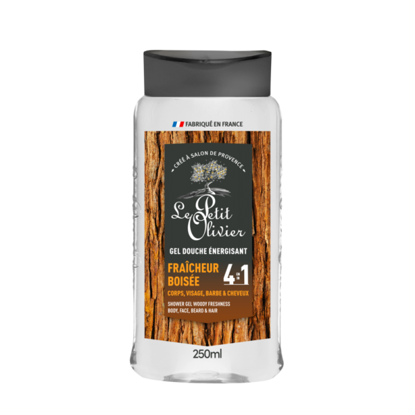 Gel Douche Energisant, Fraicheur Boisée, 4 en 1, Corps, Visage, Barbe & Cheveux 250ml